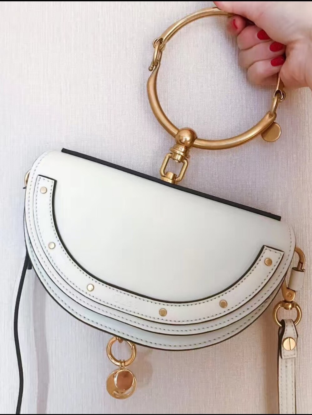 Chloe Nile Bracelet Minaudiere Bag with Gold Hardware in Cream White